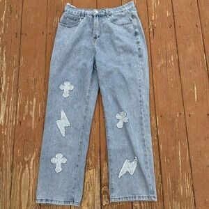 Trendy Y2K Chrome Embroidered Jeans